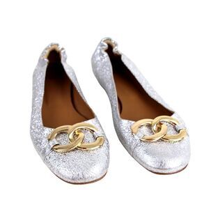 Gianna Meliani METALLIC SILVER GENUINE LEATHER FLAT BALLET SLIP ON SHOES Sz 38